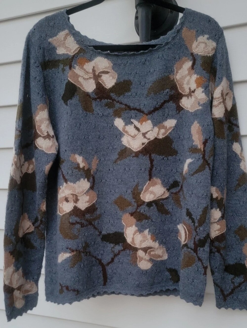 NOVICA women's baby alpaca sweater pullover M L Dogwood Bloom Peru soft $299